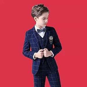 5 Pieces Kids Boys Shirt  Pants Clothing Set Outfit Solid Color Stripe Long Sleeve Set Formal Fashion Summer Spring 7-13 Years Black Royal Blue Blue Lightinthebox