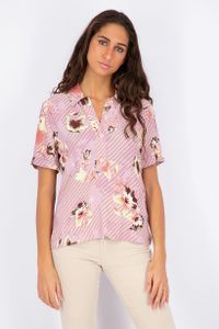 Womens Short Sleeve Printed Y-Neck Top  Mauve Combo
