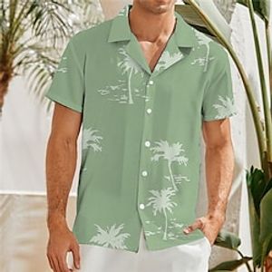 Men's Shirt Summer Hawaiian Shirt Coconut Tree Graphic Prints Turndown Blue Green 3D Print Casual Holiday Short Sleeve Button-Down Print Clothing Apparel Tropical Fashion Hawaiian Soft miniinthebox