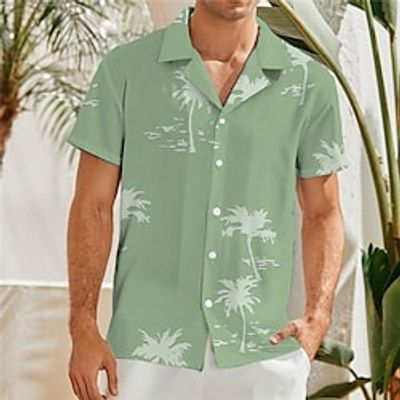 Men's Shirt Summer Hawaiian Shirt Coconut Tree Graphic Prints Turndown Blue Green 3D Print Casual Holiday Short Sleeve Button-Down Print Clothing Apparel Tropical Fashion Hawaiian Soft miniinthebox