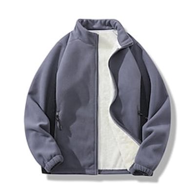Men's Winter Coat Fleece Jacket Polar Fleece Outdoor Camping  Hiking Windbreaker Warm Zipper Pocket Fall  Winter Color Block Fashion Streetwear Standing Collar Short Black Wine Purple Green Gray Lightinthebox
