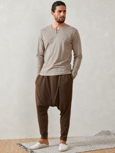 Men Fashion Casual Loose Drop Crotch Solid Color Baggy Harem Pants