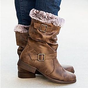 Women's Boots Snow Boots Waterproof Boots Plus Size Outdoor Daily Fleece Lined Mid Calf Boots Zipper Wedge Heel Round Toe Elegant Vacation Vintage Faux Leather Zipper Black Red Brown miniinthebox