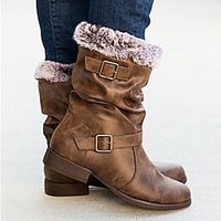 Women's Boots Snow Boots Waterproof Boots Plus Size Outdoor Daily Fleece Lined Mid Calf Boots Zipper Wedge Heel Round Toe Elegant Vacation Vintage Faux Leather Zipper Black Red Brown miniinthebox