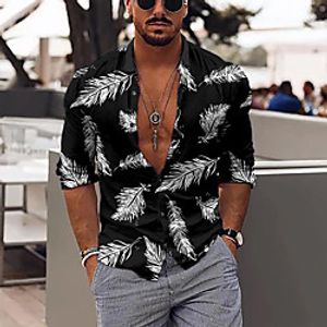 Men's Shirt Leaves Button-Down Print Long Sleeve Street Tops Casual Fashion Breathable Comfortable Black / Fall / Winter miniinthebox