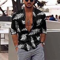 Men's Shirt Leaves Button-Down Print Long Sleeve Street Tops Casual Fashion Breathable Comfortable Black / Fall / Winter miniinthebox - thumbnail