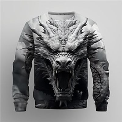 Graphic Animal Dragon Fashion Daily Casual Men's 3D Print Pullover Sweatshirt Holiday Vacation Going out Sweatshirts Blue Purple Brown Crew Neck Print Spring   Fall Designer miniinthebox