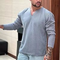 Men's T shirt Tee Plain V Neck Vacation Casual Daily Long Sleeve Clothing Apparel Modern Contemporary Lightinthebox - thumbnail