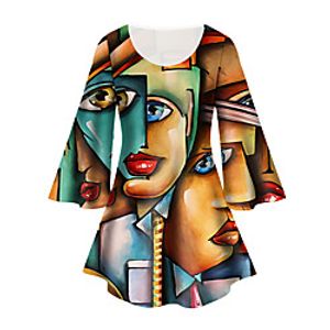 Women's Plus Size Tops Tunic Graphic Abstract Portrait Print 34 Length Sleeve Crewneck Basic Yellow Big Size XL XXL 3XL 4XL 5XL Lightinthebox