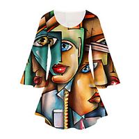 Women's Plus Size Tops Tunic Graphic Abstract Portrait Print 34 Length Sleeve Crewneck Basic Yellow Big Size XL XXL 3XL 4XL 5XL Lightinthebox - thumbnail