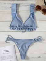 Gliter Ruffle Trim Design Tie-up Bacless Bikini Set - thumbnail