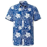 Men's Shirt 3D Print Floral Turndown Street Casual Button-Down Print Short Sleeve Tops Casual Fashion Hawaiian Breathable Blue Red Navy Blue miniinthebox - thumbnail