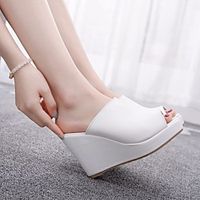 Women's Heels Heeled Mules Pumps PU Solid Colored Black and white color matching clear inventory price White Black miniinthebox - thumbnail