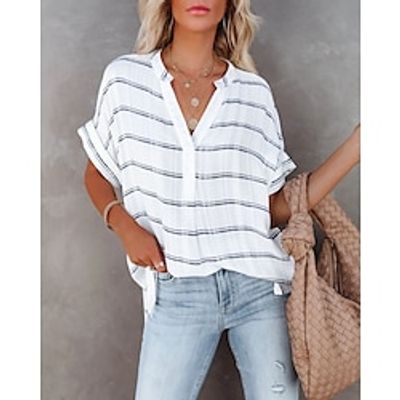 Women's Blouse Shirt Striped Plaid V Neck Casual Streetwear Tops Green White Black miniinthebox Women's Blouse Shirt Striped Plaid V Neck Casual Streetwear Tops Green White Black miniinthebox