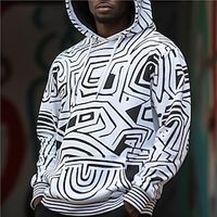 Graphic Geometric Fashion Daily Basic Men's 3D Print Hoodie Pullover Sports Outdoor Holiday Vacation Hoodies Black  White White Hooded Front Pocket Print Spring   Fall Designer Lightinthebox - thumbnail