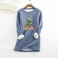 Women's Plus Size Christmas Fleece Tops Animal Tree Print Long Sleeve Crew Neck Casual Sherpa Fleece Vacation Polyester Winter Fall Green Yellow  T Shirt Dress Tee Dress  Casual Dress Lightinthebox - thumbnail