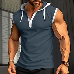 Men's Tank Top Waffle Shirt Undershirt Sleeveless Shirt Plain Hooded Outdoor Going out Sleeveless Clothing Apparel Fashion Designer Muscle Lightinthebox
