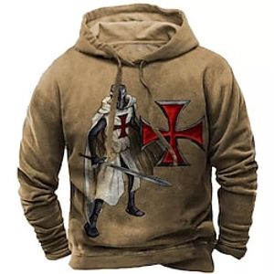 Men's Pullover Hoodie Sweatshirt Brown Hooded Graphic Prints Print Daily Sports 3D Print Basic Streetwear Designer Spring   Fall Clothing Apparel Knight Hoodies Sweatshirts  Lightinthebox