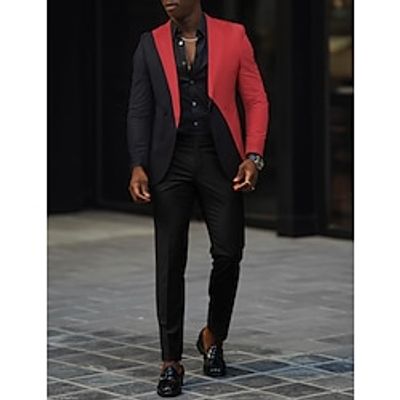 Black Red Men's Wedding Prom Suits Patchwork Colorblock 2 Piece Fashion Business Plus Size Double Breasted Four-buttons 2023 Lightinthebox