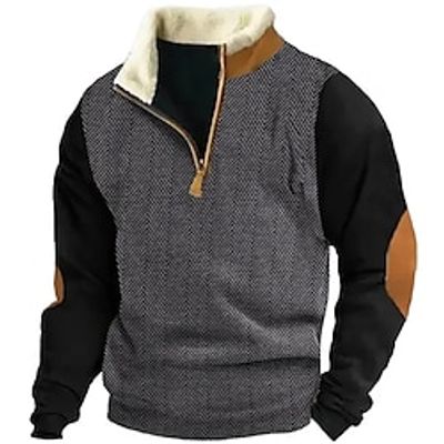 Men's Sweatshirt Quarter Zip Sweatshirt Black Standing Collar Plain Patchwork Color Block Sports Outdoor Daily Holiday Streetwear Basic Casual Fall Winter Clothing Apparel Hoodies Sweatshirts miniinthebox