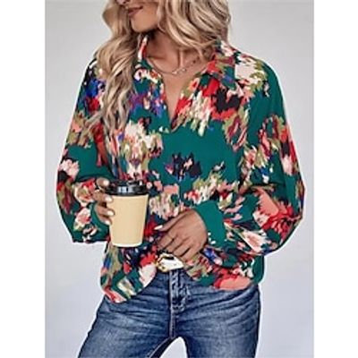 Women's Shirt Blouse Tie Dye Green Print Long Sleeve Casual Fashion Shirt Collar Regular Fit Spring   Fall Lightinthebox