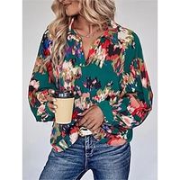 Women's Shirt Blouse Tie Dye Green Print Long Sleeve Casual Fashion Shirt Collar Regular Fit Spring   Fall Lightinthebox - thumbnail