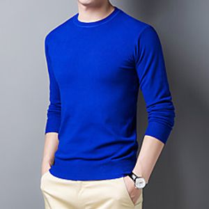 Men's Pullover Knitted Solid Color Stretch Havana Long Sleeve Sweater Cardigans Crew Neck Fall Winter Gray Khaki Royal Blue miniinthebox