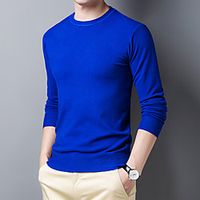 Men's Pullover Knitted Solid Color Stretch Havana Long Sleeve Sweater Cardigans Crew Neck Fall Winter Gray Khaki Royal Blue miniinthebox - thumbnail