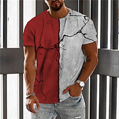 Men's Unisex T shirt 3D Print Color Block Graphic Prints Crack Crew Neck Daily Holiday Print Short Sleeve Tops Casual Designer Big and Tall Red miniinthebox