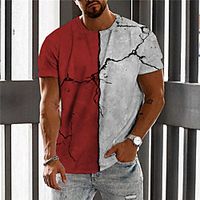 Men's Unisex T shirt 3D Print Color Block Graphic Prints Crack Crew Neck Daily Holiday Print Short Sleeve Tops Casual Designer Big and Tall Red miniinthebox - thumbnail