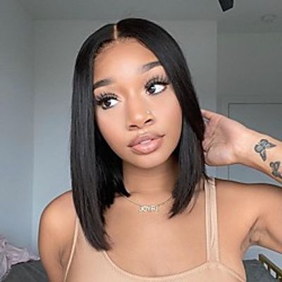 13x4 Lace Front Wigs 150% 180% Human Hair Short Sraight Bob Middle Part Style Pre Plucked Wig For Women Lightinthebox