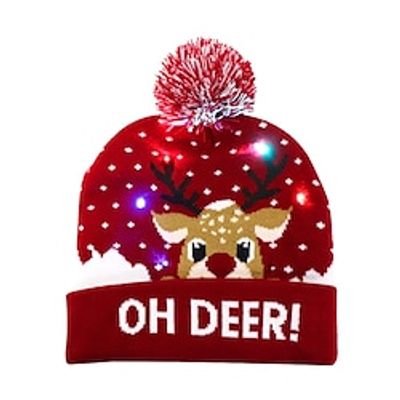 LED Christmas Hat Light Up Christmas Hat Unisex Knitted Beanie Holiday Hat with Deer Printing for Party Lightinthebox