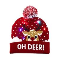 LED Christmas Hat Light Up Christmas Hat Unisex Knitted Beanie Holiday Hat with Deer Printing for Party Lightinthebox - thumbnail
