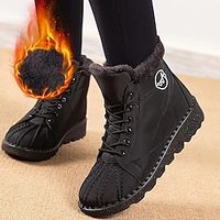 Women's Boots Snow Boots Plus Size Waterproof Boots Daily Fleece Lined Booties Ankle Boots Wedge Heel Round Toe Sporty Plush Casual Walking Elastic Fabric Lace-up Solid Color Black Blue Lightinthebox - thumbnail