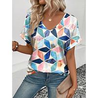 Women's T shirt Tee Floral Casual Holiday Print White Short Sleeve Fashion V Neck Summer Lightinthebox