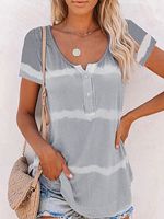 Round Neck Casual Loose Stripe Gradient Short Sleeve T-Shirt