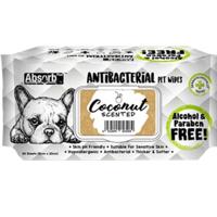 Absolute Pet Absorb Plus Antibacterial Pet Wipes Coconut 80 Sheets