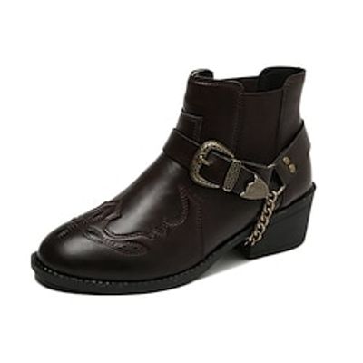 Women's Boots Plus Size Booties Ankle Boots Low Heel Round Toe Casual Daily PU Leather Loafer Fall Winter Solid Colored Light Brown Coffee Black miniinthebox