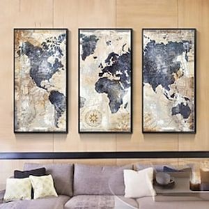 3pcs Modern Artistic Creativity World Map Home Furnishing Frameless Micro Spray Art Oil Painting Wall Decorative Painting Corridor Porch Canvas Painting Poster Hanging miniinthebox