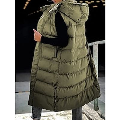 Women's Puffer Vest Long Winter Coat Sleeveless Hooded Jacket Thermal Warm Parka Windproof Gilet Zipper Outerwear Fall Lightinthebox