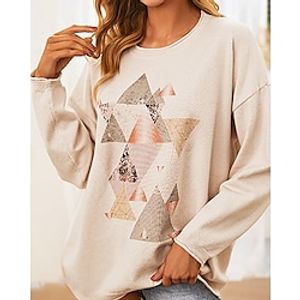 Women's Pullover Sweater jumper Jumper Ribbed Knit Knitted Geometric Crew Neck Stylish Casual Outdoor Daily Winter Fall Beige S M L / Long Sleeve / Regular Fit / Going out miniinthebox