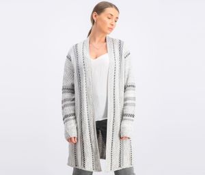 Womens Jacquard-Stripe Open-Front Cardigan  Grey/Black Combo