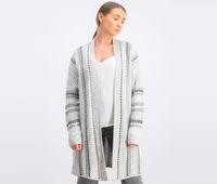 Womens Jacquard-Stripe Open-Front Cardigan  Grey/Black Combo - thumbnail