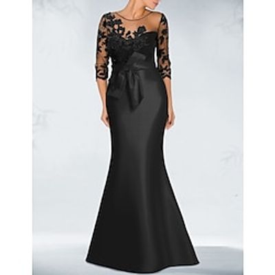Mermaid Evening Gown Elegant Black Dress Wedding Guest Fall Floor Length 34 Length Sleeve Jewel Neck Satin with Bow(s) Beading Appliques 2023 Lightinthebox Mermaid Evening Gown Elegant Black Dress Wedding Guest Fall Floor Length 34 Length Sleeve Jewel Neck Satin with Bow(s) Beading Appliques 2023 Lightinthebox