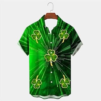 Four Leaf Clover Casual Men's Shirt Daily Wear Going out Weekend Autumn  Fall Turndown Short Sleeves Yellow, Dark Green, Gold S, M, L 4-Way Stretch Fabric Shirt St. Patrick Lightinthebox