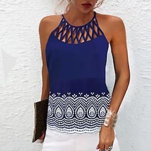 Women's Tank Top Camis Blue Graphic Cut Out Print Sleeveless Casual Weekend Streetwear Round Neck Regular S Lightinthebox