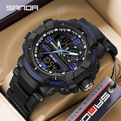 SANDA Men Digital Watch Large Dial Outdoor Sports Casual Luminous Alarm Clock Dual Display Calendar Silicone Watch Lightinthebox
