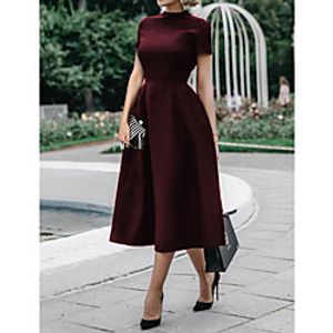 A-Line Open Back Holiday Cocktail Party Valentine's Day Dress High Neck Short Sleeve Ankle Length Polyester with Pleats 2021 miniinthebox