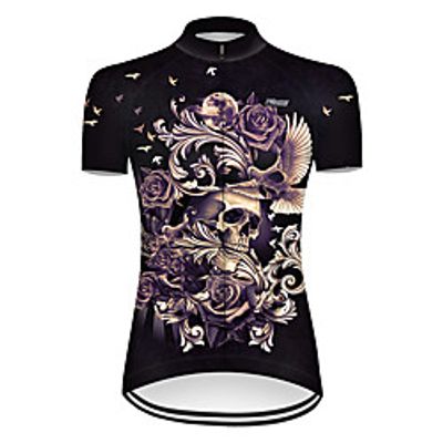 21Grams Women's Short Sleeve Cycling Jersey Summer Nylon Polyester Black Sugar Skull Novelty Skull Bike Jersey Top Mountain Bike MTB Road Bike Cycling Ultraviolet Resistant Quick Dry Breathable Sports miniinthebox