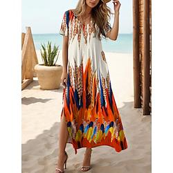 Women's Print V Neck Long Dress Maxi Dress Short Sleeve Summer Lightinthebox